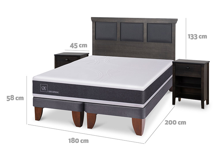 JUEGO DE DORMITORIO CIC CAMA EUROPEA TORINO ORTOPEDIC BD KING + SET GRIS - 3