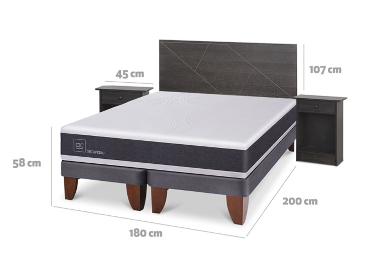 JUEGO DE DORMITORIO CIC CAMA EUROPEA VILLARRICA ORTOPEDIC BD KING + SET GRIS - 3