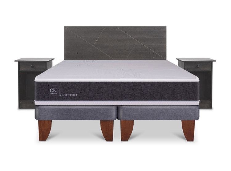JUEGO DE DORMITORIO CIC CAMA EUROPEA VILLARRICA ORTOPEDIC BD KING + SET GRIS - 1