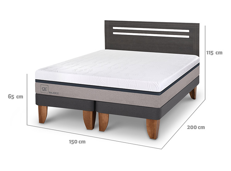 JUEGO DE DORMITORIO CIC CAMA EUROPEA NEW BALANCE BD 2 PLAZAS + RESPALDO MUNICH GRIS - 3