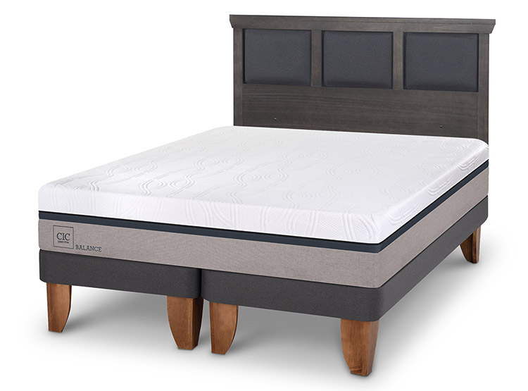JUEGO DE DORMITORIO CIC CAMA EUROPEA TORINO NEW BALANCE BD 2 PLAZAS + RESPALDO GRIS - 2