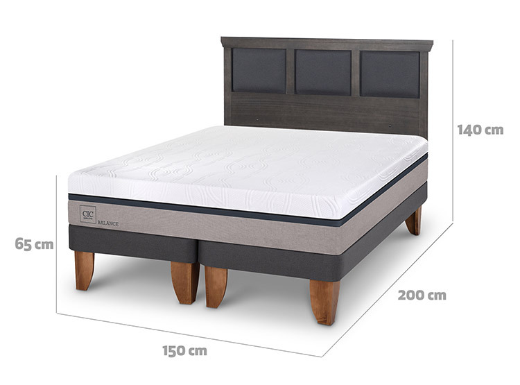 JUEGO DE DORMITORIO CIC CAMA EUROPEA TORINO NEW BALANCE BD 2 PLAZAS + RESPALDO GRIS - 3