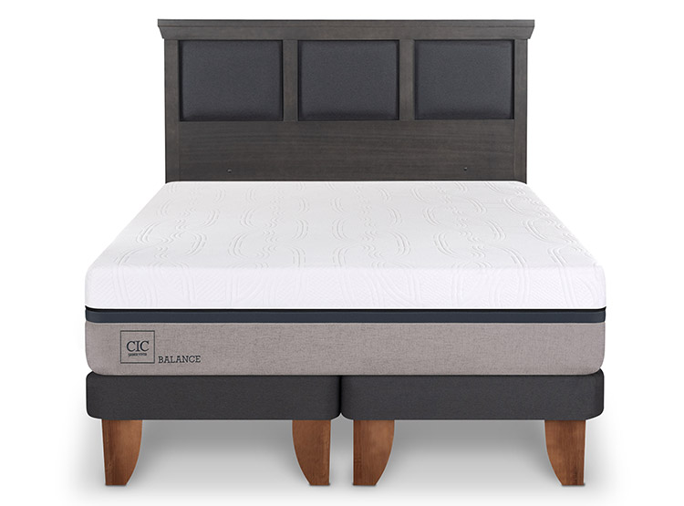 JUEGO DE DORMITORIO CIC CAMA EUROPEA TORINO NEW BALANCE BD 2 PLAZAS + RESPALDO GRIS - 1
