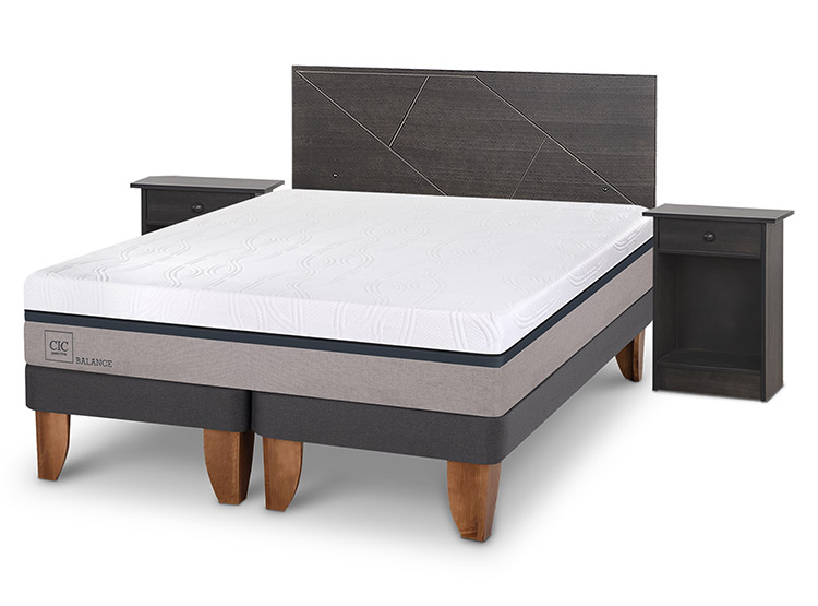 JUEGO DE DORMITORIO CIC CAMA EUROPEA VILLARRICA NEW BALANCE BD 2 PLAZAS + SET GRIS - 2