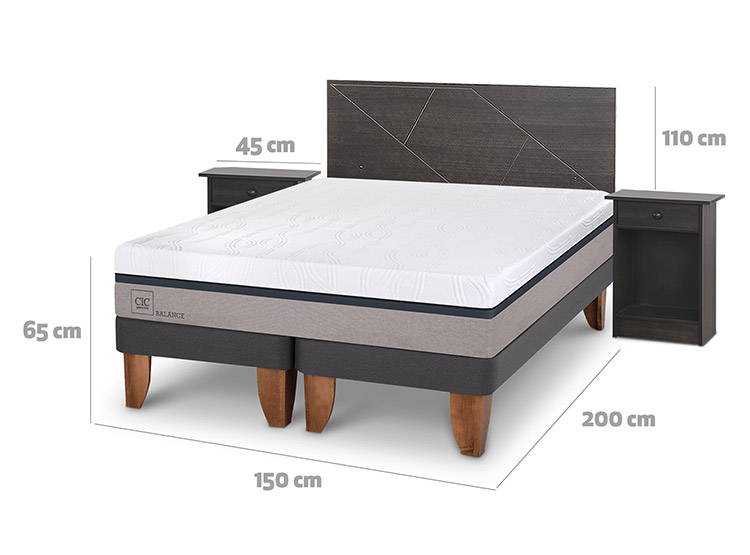 JUEGO DE DORMITORIO CIC CAMA EUROPEA VILLARRICA NEW BALANCE BD 2 PLAZAS + SET GRIS - 3