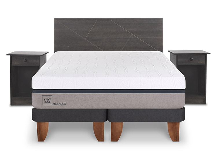 JUEGO DE DORMITORIO CIC CAMA EUROPEA VILLARRICA NEW BALANCE BD 2 PLAZAS + SET GRIS - 1