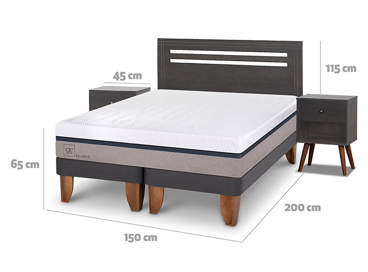 JUEGO DE DORMITORIO CIC CAMA EUROPEA TORINO NEW BALANCE BD 2 PLAZAS + SET GRIS - 3