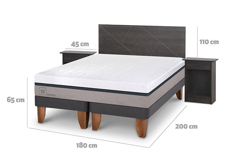 JUEGO DE DORMITORIO CIC CAMA EUROPEA VILLARRICA NEW BALANCE BD 2 PLAZAS + SET GRIS - 3
