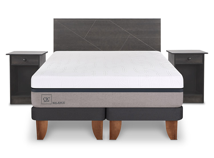 JUEGO DE DORMITORIO CIC CAMA EUROPEA VILLARRICA NEW BALANCE BD 2 PLAZAS + SET GRIS - 1