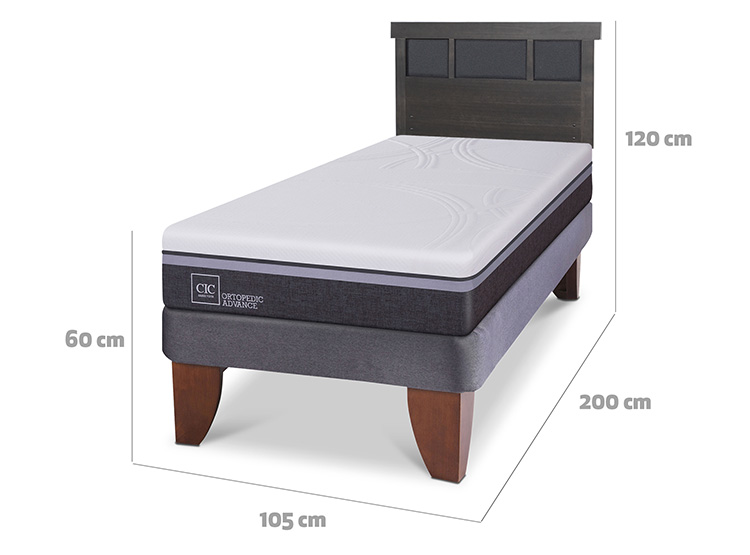 JUEGO DE DORMITORIO CIC CAMA EUROPEA DUBLIN ORTOPEDIC ADVANCE 1.5 PLAZAS + RESPALDO GRIS - 3