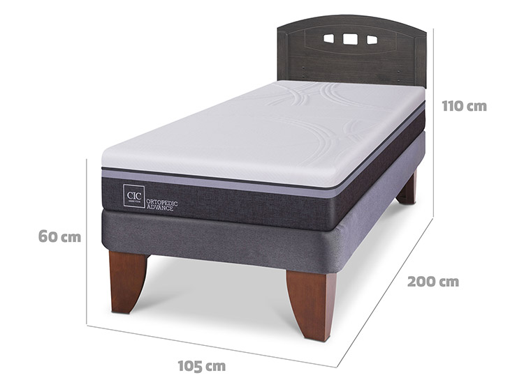 JUEGO DE DORMITORIO CIC CAMA EUROPEA GALES ORTOPEDIC ADVANCE 1.5 PLAZAS + RESPALDO GRIS - 3