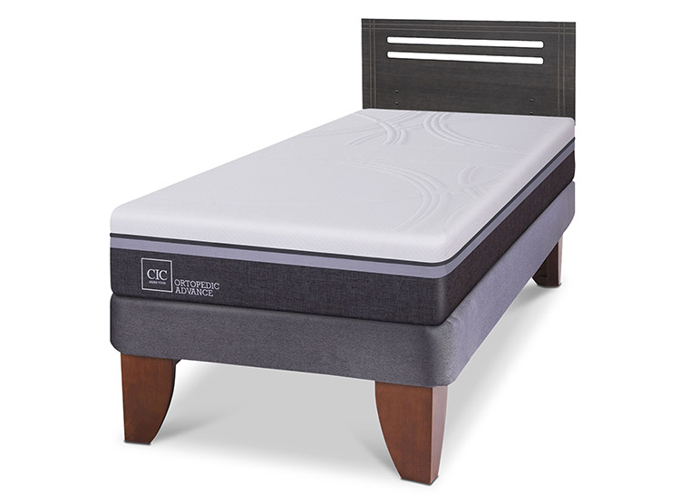 JUEGO DE DORMITORIO CIC CAMA EUROPEA MUNICH ORTOPEDIC ADVANCE 1.5 PLAZAS + RESPALDO GRIS - 2