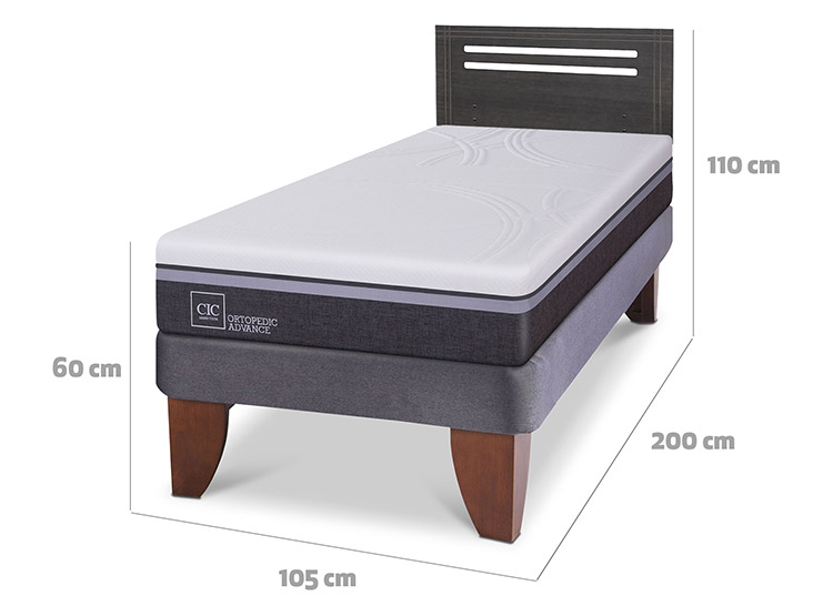 JUEGO DE DORMITORIO CIC CAMA EUROPEA MUNICH ORTOPEDIC ADVANCE 1.5 PLAZAS + RESPALDO GRIS - 3