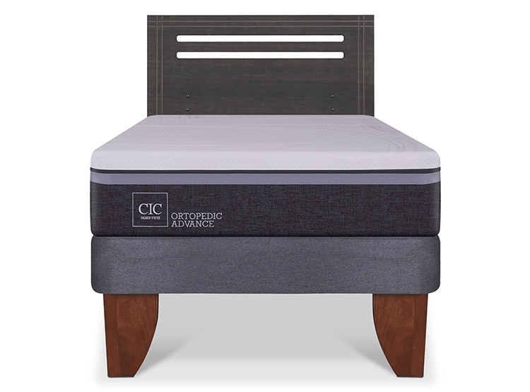 JUEGO DE DORMITORIO CIC CAMA EUROPEA MUNICH ORTOPEDIC ADVANCE 1.5 PLAZAS + RESPALDO GRIS - 1