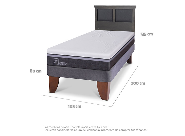 JUEGO DE DORMITORIO CIC CAMA EUROPEA TORINO ORTOPEDIC ADVANCE 1.5 PLAZAS + RESPALDO GRIS - 3