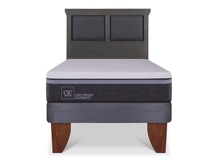 JUEGO DE DORMITORIO CIC CAMA EUROPEA TORINO ORTOPEDIC ADVANCE 1.5 PLAZAS + RESPALDO GRIS - 1