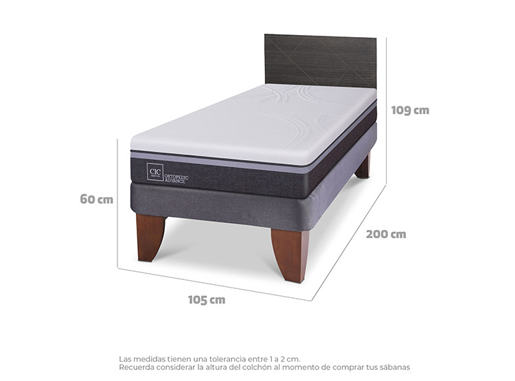 JUEGO DE DORMITORIO CIC CAMA EUROPEA VILLARRICA ORTOPEDIC ADVANCE 1.5 PLAZAS + RESPALDO GRIS - 3