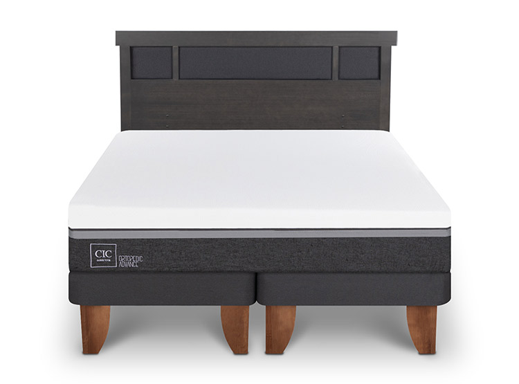 JUEGO DE DORMITORIO CIC CAMA EUROPEA DUBLIN ORTOPEDIC ADVANCE 2 PLAZAS + RESPALDO GRIS - 1