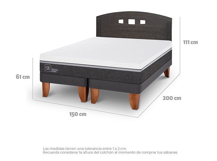 JUEGO DE DORMITORIO CIC CAMA EUROPEA GALES ORTOPEDIC ADVANCE BD 2 PLAZAS + RESPALDO GRIS - 3