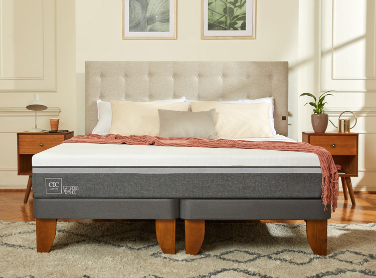 JUEGO DE DORMITORIO CIC CAMA EUROPEA MUNICH ORTOPEDIC ADVANCE BD 2 PLAZAS + RESPALDO GRIS - 8