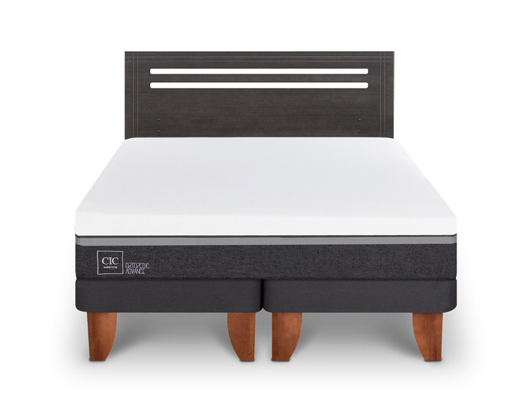 JUEGO DE DORMITORIO CIC CAMA EUROPEA MUNICH ORTOPEDIC ADVANCE BD 2 PLAZAS + RESPALDO GRIS - 1