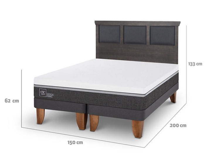 JUEGO DE DORMITORIO CIC CAMA EUROPEA TORINO ORTOPEDIC ADVANCE BD 2 PLAZAS + RESPALDO GRIS - 3