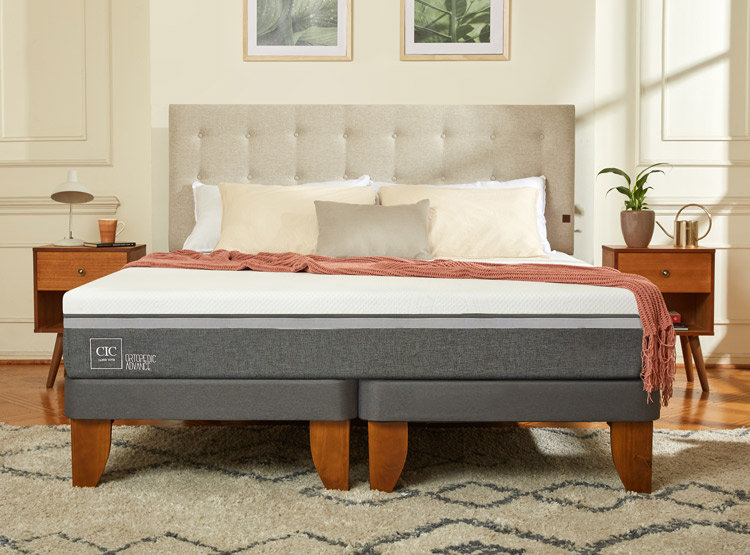 JUEGO DE DORMITORIO CIC CAMA EUROPEA TORINO ORTOPEDIC ADVANCE BD 2 PLAZAS + RESPALDO GRIS - 4