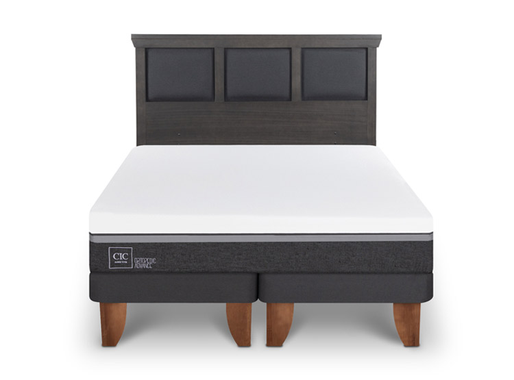 JUEGO DE DORMITORIO CIC CAMA EUROPEA TORINO ORTOPEDIC ADVANCE BD 2 PLAZAS + RESPALDO GRIS - 1
