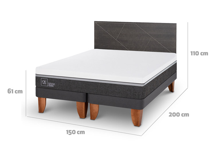 JUEGO DE DORMITORIO CIC CAMA EUROPEA VILLARRICA ORTOPEDIC ADVANCE BD 2 PLAZAS + RESPALDO GRIS - 3