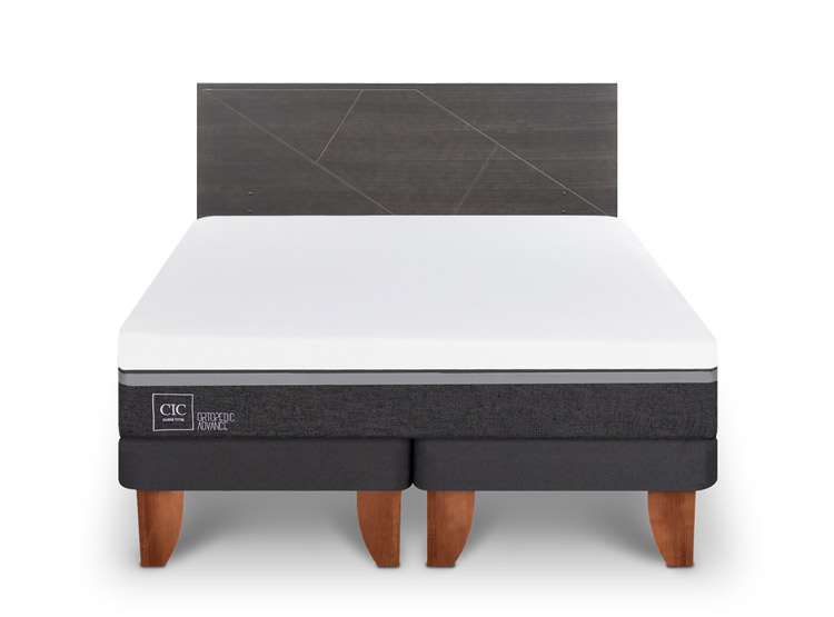 JUEGO DE DORMITORIO CIC CAMA EUROPEA VILLARRICA ORTOPEDIC ADVANCE BD 2 PLAZAS + RESPALDO GRIS - 1
