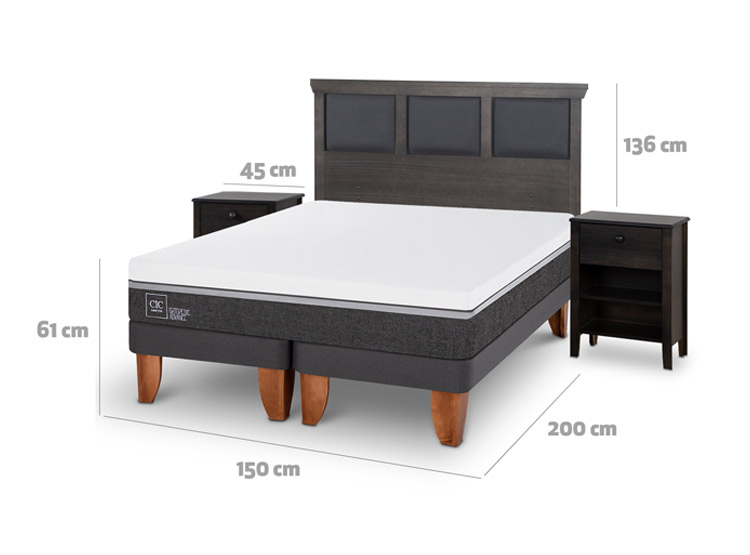 JUEGO DE DORMITORIO CIC CAMA EUROPEA TORINO ORTOPEDIC ADVANCE BD 2 PLAZAS + SET GRIS - 3
