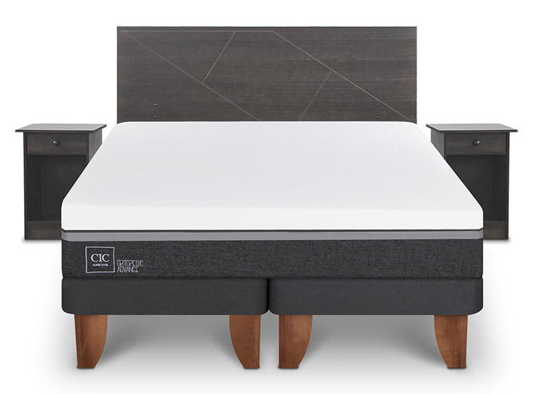 JUEGO DE DORMITORIO CIC CAMA EUROPEA ORTOPEDIC ADVANCE BD 2 PLAZAS + SET VILLARRICA GRIS - 1