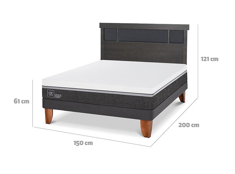 JUEGO DE DORMITORIO CIC CAMA EUROPEA DUBLIN ORTOPEDIC ADVANCE BN 2 PLAZAS + RESPALDO GRIS - 3