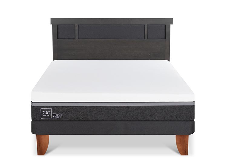 JUEGO DE DORMITORIO CIC CAMA EUROPEA DUBLIN ORTOPEDIC ADVANCE BN 2 PLAZAS + RESPALDO GRIS - 1
