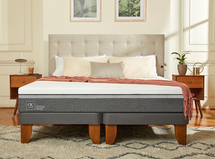 JUEGO DE DORMITORIO CIC CAMA EUROPEA GALES ORTOPEDIC ADVANCE BN 2 PLAZAS + RESPALDO GRIS - 8