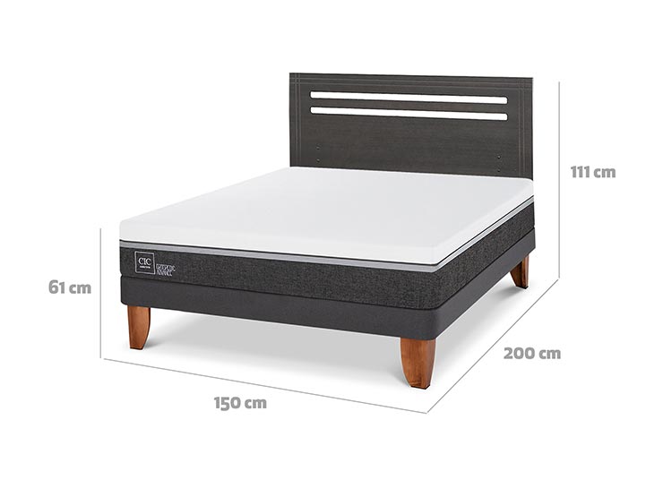 JUEGO DE DORMITORIO CIC CAMA EUROPEA MUNICH ORTOPEDIC ADVANCE BN 2 PLAZAS + RESPALDO GRIS - 2