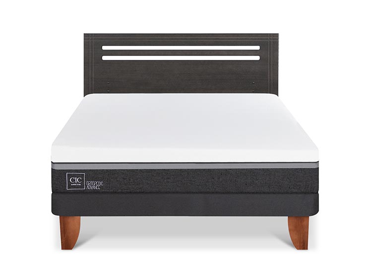 JUEGO DE DORMITORIO CIC CAMA EUROPEA MUNICH ORTOPEDIC ADVANCE BN 2 PLAZAS + RESPALDO GRIS - 1
