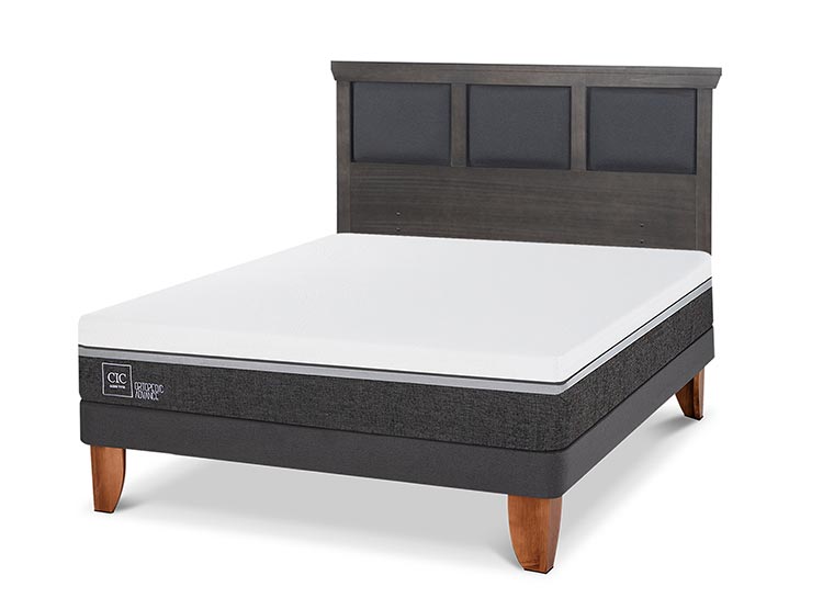 JUEGO DE DORMITORIO CIC CAMA EUROPEA TORINO ORTOPEDIC ADVANCE BN 2 PLAZAS + RESPALDO GRIS - 2