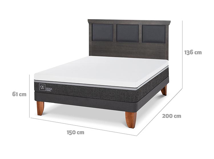 JUEGO DE DORMITORIO CIC CAMA EUROPEA TORINO ORTOPEDIC ADVANCE BN 2 PLAZAS + RESPALDO GRIS - 3