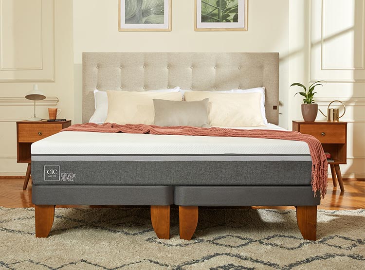 JUEGO DE DORMITORIO CIC CAMA EUROPEA TORINO ORTOPEDIC ADVANCE BN 2 PLAZAS + RESPALDO GRIS - 8