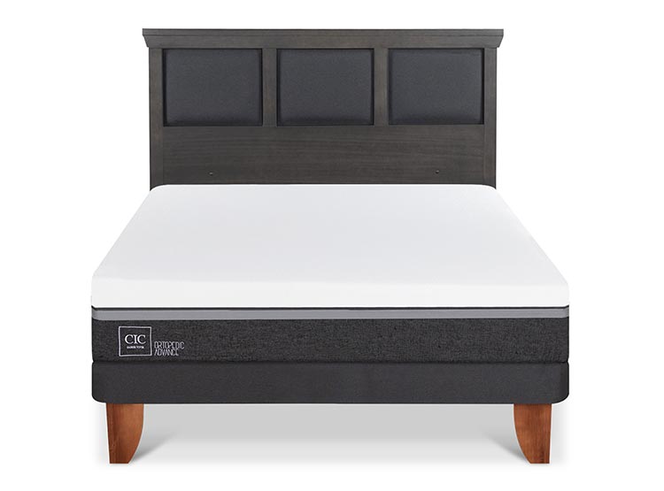 JUEGO DE DORMITORIO CIC CAMA EUROPEA TORINO ORTOPEDIC ADVANCE BN 2 PLAZAS + RESPALDO GRIS - 1