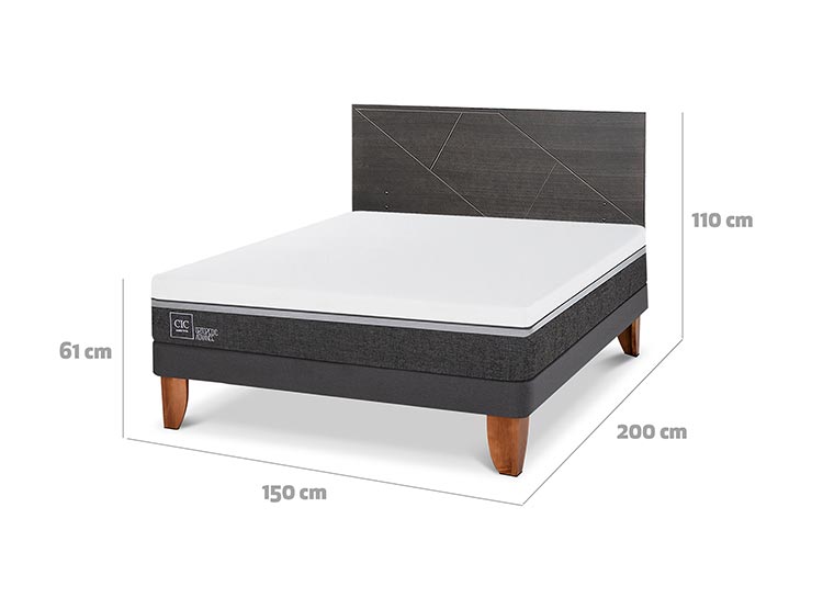 JUEGO DE DORMITORIO CIC CAMA EUROPEA VILLARRICA ORTOPEDIC ADVANCE BN 2 PLAZAS + RESPALDO GRIS - 3