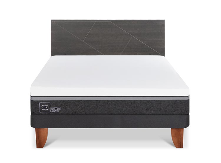 JUEGO DE DORMITORIO CIC CAMA EUROPEA VILLARRICA ORTOPEDIC ADVANCE BN 2 PLAZAS + RESPALDO GRIS - 1