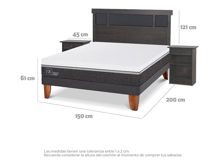 JUEGO DE DORMITORIO CIC CAMA EUROPEA DUBLIN ORTOPEDIC ADVANCE BN 2 PLAZAS + SET GRIS - 3