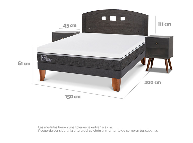 JUEGO DE DORMITORIO CIC CAMA EUROPEA GALES ORTOPEDIC ADVANCE BN 2 PLAZAS + SET GRIS - 3