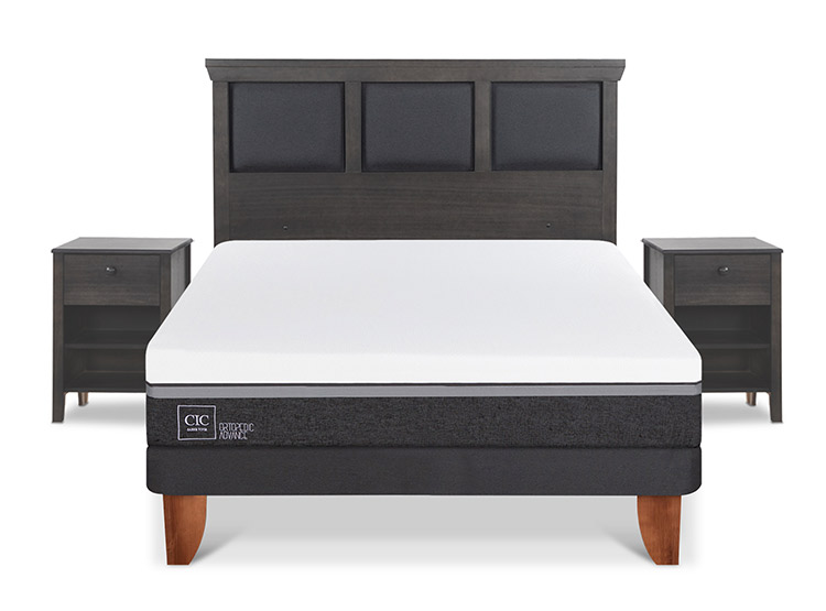 JUEGO DE DORMITORIO CIC CAMA EUROPEA TORINO ORTOPEDIC ADVANCE BN 2 PLAZAS + SET GRIS - 1