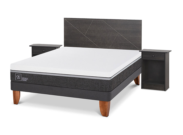 JUEGO DE DORMITORIO CIC CAMA EUROPEA VILLARRICA ORTOPEDIC ADVANCE BN 2 PLAZAS + SET GRIS - 2