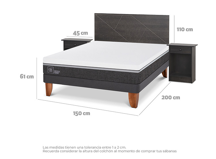 JUEGO DE DORMITORIO CIC CAMA EUROPEA VILLARRICA ORTOPEDIC ADVANCE BN 2 PLAZAS + SET GRIS - 3
