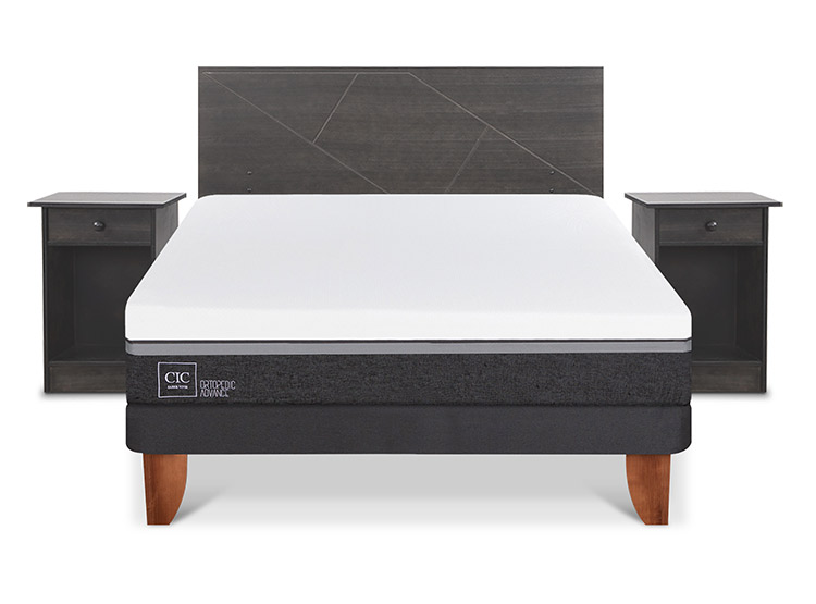 JUEGO DE DORMITORIO CIC CAMA EUROPEA VILLARRICA ORTOPEDIC ADVANCE BN 2 PLAZAS + SET GRIS - 1