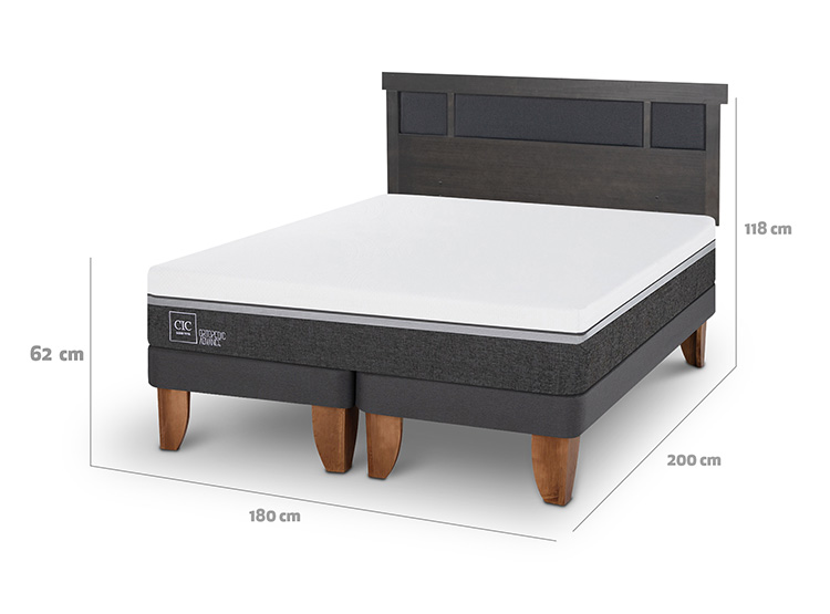 JUEGO DE DORMITORIO CIC CAMA EUROPEA ORTOPEDIC ADVANCE KING + RESPALDO DUBLIN GRIS - 3